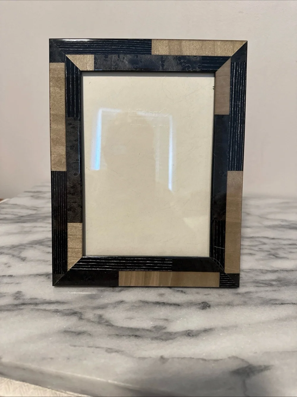 Natalini marquetry inlay black & beige wood picture frame 5x7” photo Italy